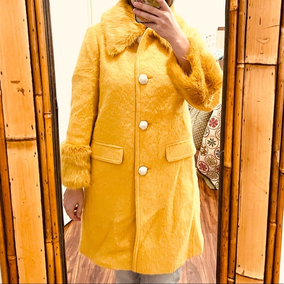 NOT FOR SALE ⭐️ New kate spade fluffy wool faux fur yellow gold coat 2 - Picture 7 of 8